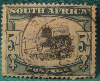 Sudáfrica 1933 - Usado 5 chelines Ox Wagon - Luz Cancelada - Emitido 1933 Foto 1 de 2