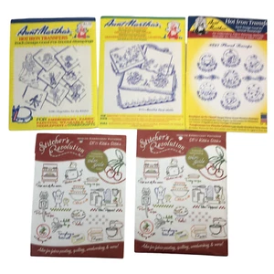 Lot 5 Aunt Martha's Hot Iron Transfers Kitchen Floral Teacups Motifs Vegetables - Picture 1 of 11