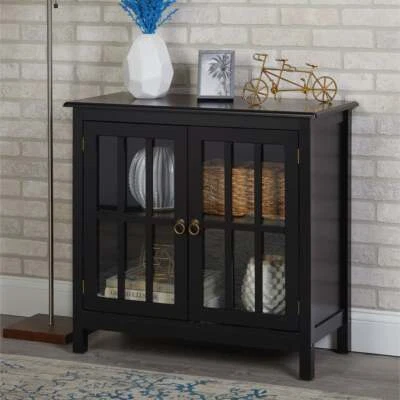 Черный буфетный сервант шкаф для хранения сервировочный фарфор витрина стеклянные двери - Изображение 1 из 4