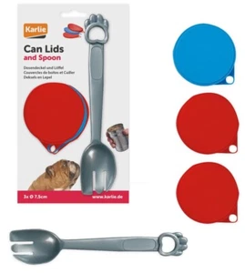 3 Dosendeckel für kleine Hunde- u. Katzenfutter Dosen plus Futtergabel - 504358 - Bild 1 von 2