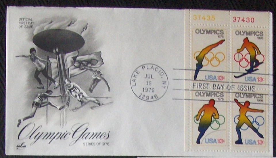 US FDC OLYMPIC GAMES with block of 4 by ArtCraft 1976. - Image 1 of 1