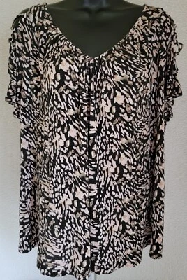 Jennifer Lopez Womens Shirt Top Blouse Size 1X Black Tan - Image 1 of 4