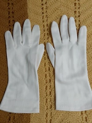 Luvas femininas vintage Hansen Analon 10" marfim branco cetim tamanho 7,5 P/M - Imagem 1 de 4