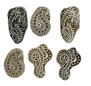 Hand Crafted Lot Of Six Wooden Print Blocks antique Vintage Look - Picture 1 of 9