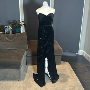 Women’s Black Velvet & Sequins Mermaid Fit Party Formal Dress Leg Slit Size M - Picture 1 of 9