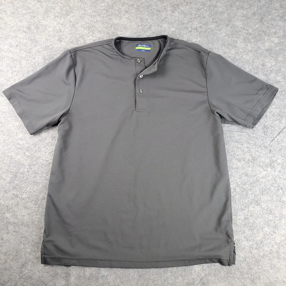 Camisa Ben Hogan Hombre Grande Gris Rayas Henley 1/4 Botón Manga Corta Logo Informal Foto 1 de 4