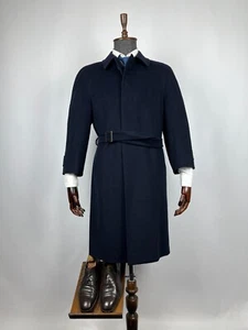 Pal Zileri Loro Piana Men's Black Cashmere Belted Long Coat Trench Tag Size 46 - Picture 1 of 18