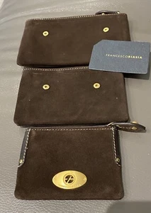 FRANCESCO BIASIA-DESIGNER TRIO- CONNECTING CLUTCH / PURSES IN BROWN SUEDE -New ! - Picture 1 of 10