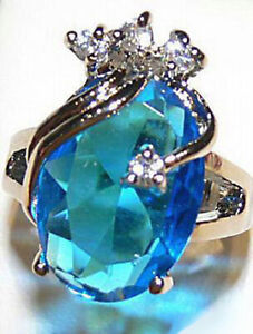 Fashion Sky-blue Blue Cubic Zirconia 18KWGP Crystal Women Girl Party Event Ring