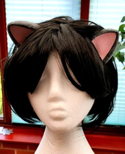 Ladies Cat Cosplay Wig Halloween Black Bob With Ears Fancy Dress New - Picture 1 of 6