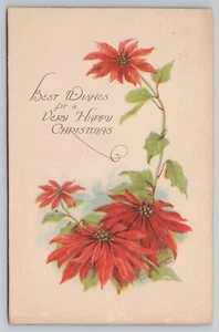 Best Wishes Muy Feliz Navidad Poinsettias Años 20 - Imagen 1 de 2
