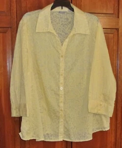 Quizz Woman Yellow Semi-Sheer Button Down Blouse Long Sleeve Cotton/Poly - Sz 22 - Picture 1 of 12