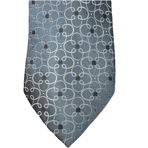 Calvin Klein Men's 100% Silk Tie Necktie Silver Grey Blue & Brown Dots Geometric - Picture 1 of 10