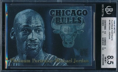 MICHAEL JORDAN 1996-97 FLEER METAL PLATINO RETRATOS BGS 8.5 TARJETA INSERTADA #5! Foto 1 de 2