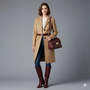 Brooks Brothers Wool Blend Camel Colored Fully Lined Long Overcoat Size 2  - Picture 1 of 15