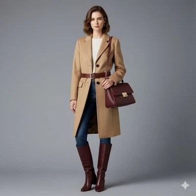 Brooks Brothers Wool Blend Camel Colored Fully Lined Long Overcoat Size 2  - Image 1 of 4