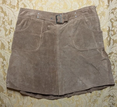 Falda vintage Naf Naf marrón gamuza con cinturón hasta la rodilla plisada con tachuelas talla 42 Foto 1 de 4