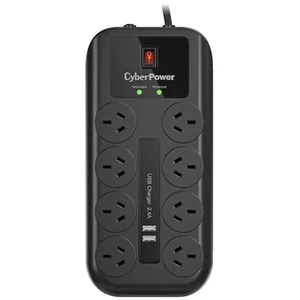 CyberPower 8 Way Outlet Surge Protector Power Board CPSURGE08USB USB Charging - Picture 1 of 6