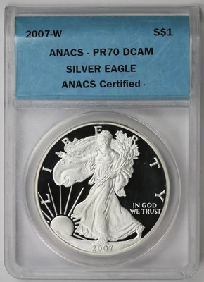 2007-W American Silver Eagle $1 Proof PR 70 DCAM ANACS Certified - Image 1 of 4