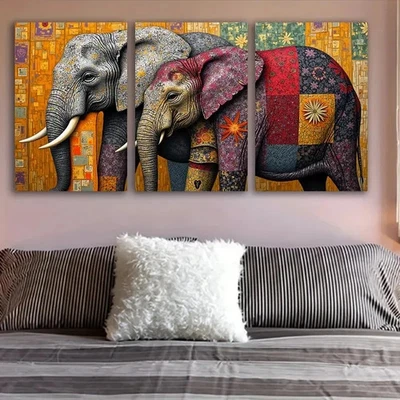 3pcs Elephant Abstract Pattern Design Wall Art Canvas Framed 50x70cm - Image 1 of 2
