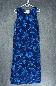 Vintage Casual Corner Maxi Dress Womens 6 Blue Floral Tropical Sleeveless Slit - Picture 1 of 14