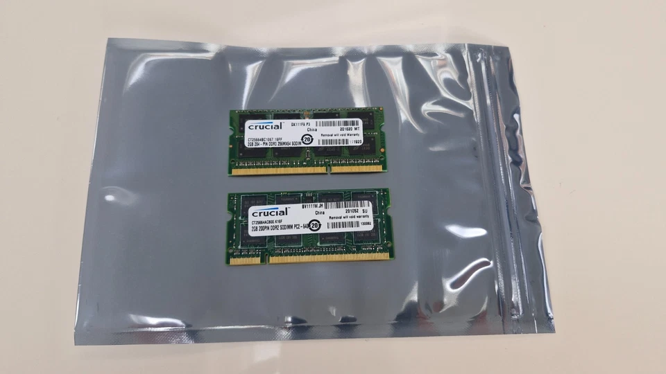 2 x Crucial 2GB DDR3 1066MHz SO-DIMM 4GB Laptop Memory (CT25664BC1067) - Image 1 of 1