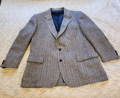 Pendleton VTG Tweed Wool Sport Coat Mens 46 Gray Herringbone Blazer Elbow Patch - Image 1 of 4
