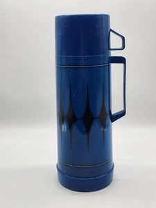 Termo Aladdin Vintage Azul Negro Diamante Patrón Argyle Cuarto Tamaño/c. Años 70 - Imagen 1 de 16
