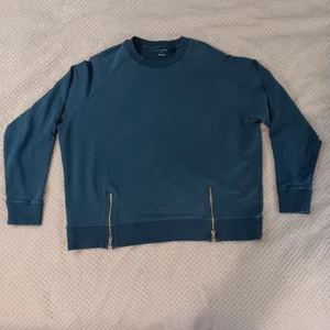 UNIVERSAL STANDARD Blue Peachy Terry Side Zip Pullover Crew Neck Sweater Sz XS - Picture 1 of 11