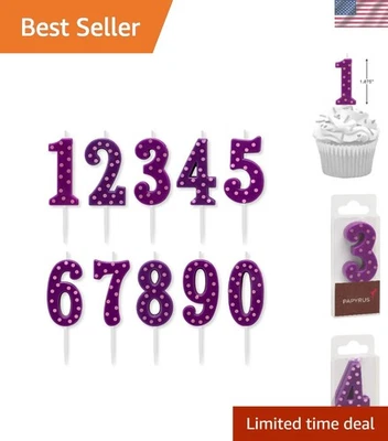 Elegante paquete de velas con número de lunares morados - 10 velas para cumpleaños vibrantes Foto 1 de 4