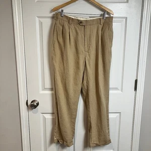 Jos A Banks Travelers Collection 100% Linen Pleated Cuffed Trouser Pants 35x30 - Picture 1 of 12
