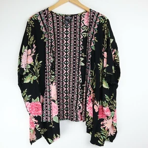 Camicia donna Angie nera floreale taglia S top sciolta floreale aperta drappeggio blusa piccola - Foto 1 di 6