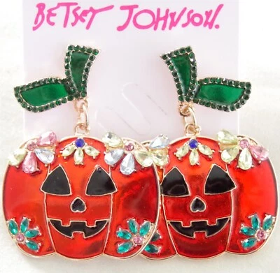 PENDIENTES COLGANTES BETSEY JOHNSON JACK-O-LANTERN CALABAZA ESTRÁS HALLOWEEN Foto 1 de 4