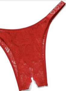 NUEVO Victoria Secret Muy Sexy Corazón Brillo Correa Encaje Abierto Brasileño - Rojo S - Imagen 1 de 5