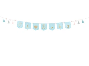 Guirnalda de tela pancarta de fiesta de bebé Oh Baby 12x260 cm baby shower decoración nacimiento niño azul - Imagen 1 de 5