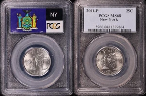 2001-D & P New York State Quarter 2 Coin Set PCGS MS-67 Flag Label & MS-68 - Picture 1 of 2