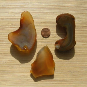 3 Achat Kristall Geode Scheiben poliert Endschliff Steine Natur Orange Braun Farben - Bild 1 von 5