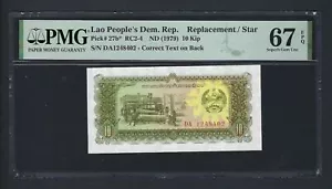 Lao 10 Kip ND(1979) P27b* Replacement Uncirculated Grade 67 - Picture 1 of 2