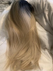 Long Straight Black Ombre Blonde Brown Style Synthetic Wig for Beauty Women - Picture 1 of 7