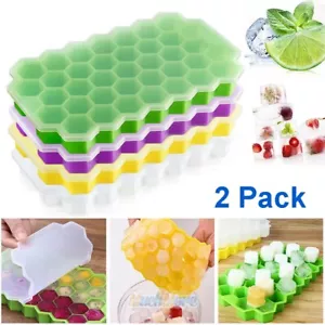 37 Grids Silicone Ice Cube Tray w/Lid, 2 Maker Mold for Drinks Cocktails Whiskey - Picture 1 of 34