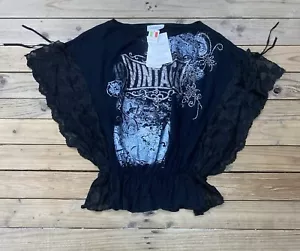 Camisa Galassia Y2K Negra Elástica D.i.a. Nueva con Etiquetas De Colección Top Rock Punk Gal Hecho en Italia - Imagen 1 de 9