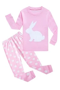 Little Girls Bunny Easter Pajamas 100% Cotton Pink Pjs Sleepwear Toddler Kid 4T - Picture 1 of 5