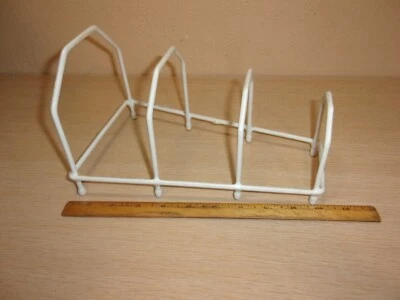 VINTAGE WIRE RUBBER COATED PLATE HOLDER HALF HEXAGON SHAPE WHITE - Image 1 of 4