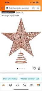 8 Inch Christmas Tree Topper Star Rose Gold Metal Glittered Star Treetop Chri... - Picture 1 of 6