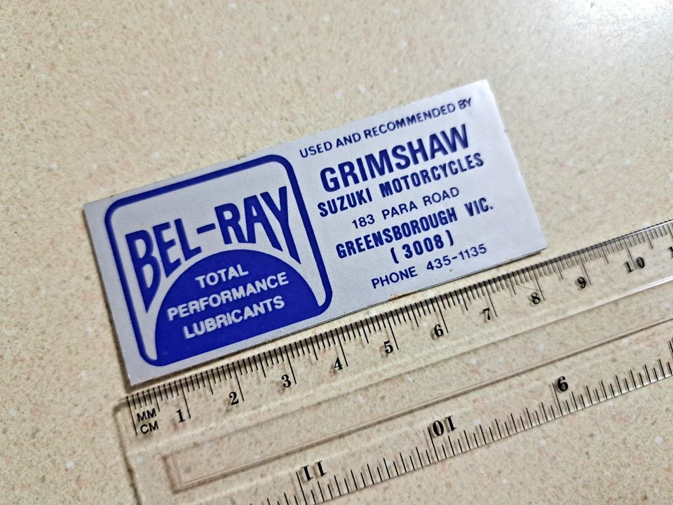 GRIMSHAW MOTORCYCLES Service Sticker BEL-RAY Original Vintage Vinyl Sticker - image 1 of 1
