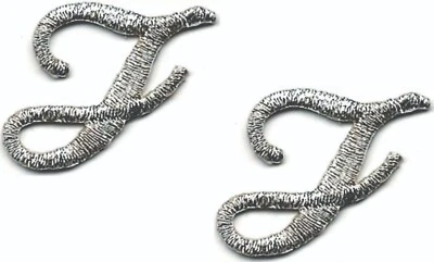 Silver Script Letter J Embroidered Cut out Iron on Sew on (1 1/8") Lot of 2 - Image 1 of 2