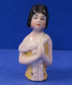 Antique Vintage Porcelain Half Doll Pincushion Girl 2-7/8" - Picture 1 of 11