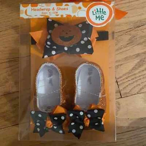 NWT Little Me Infant Halloween Headwrap & Glitter Pumpkin Shoes (6-12 M)  - Picture 1 of 4