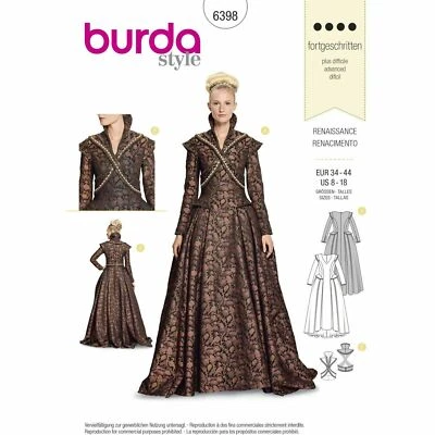 Burda 6398 Pattern Costume Game Of Thrones Cersei Lannister Style Dress Sz 8-18 - Image 1 of 4