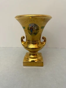 Vintage Osborne Hand Painted 22k Gold Vase - Two Handles - 8" Tall - Picture 1 of 9